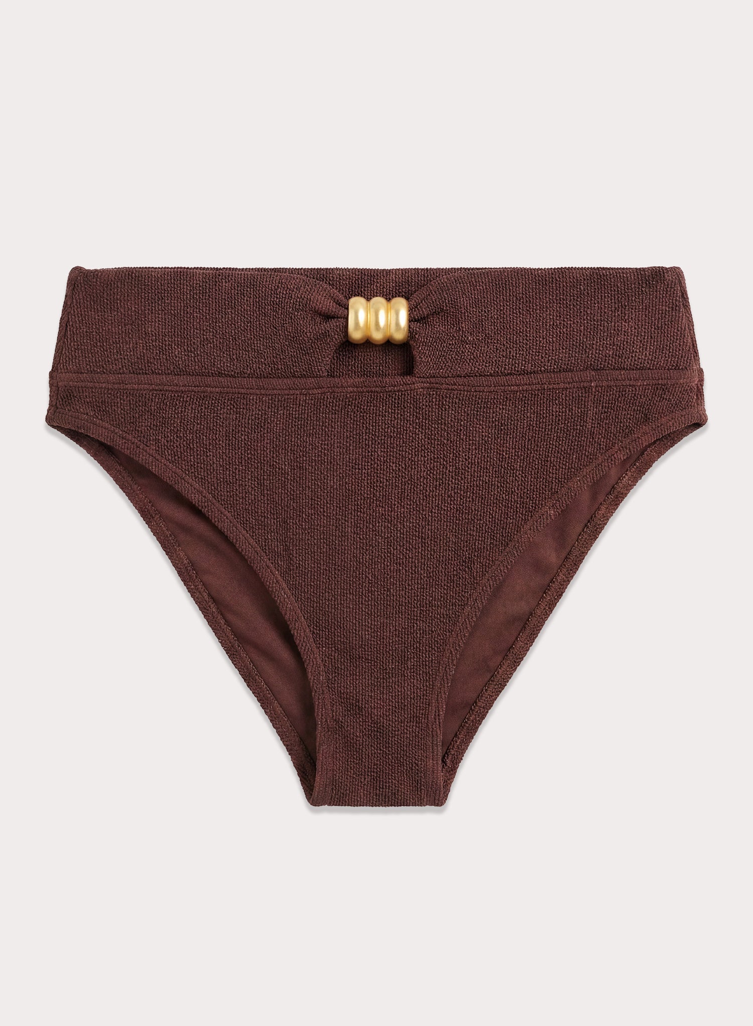 Chocolate Crinkle Gold Buckle High Waisted Bikini Bottoms